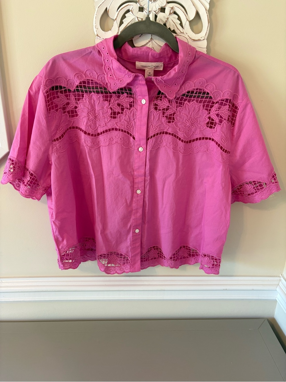 Treasure & Bond Pink Eyelet Button-Front Blouse